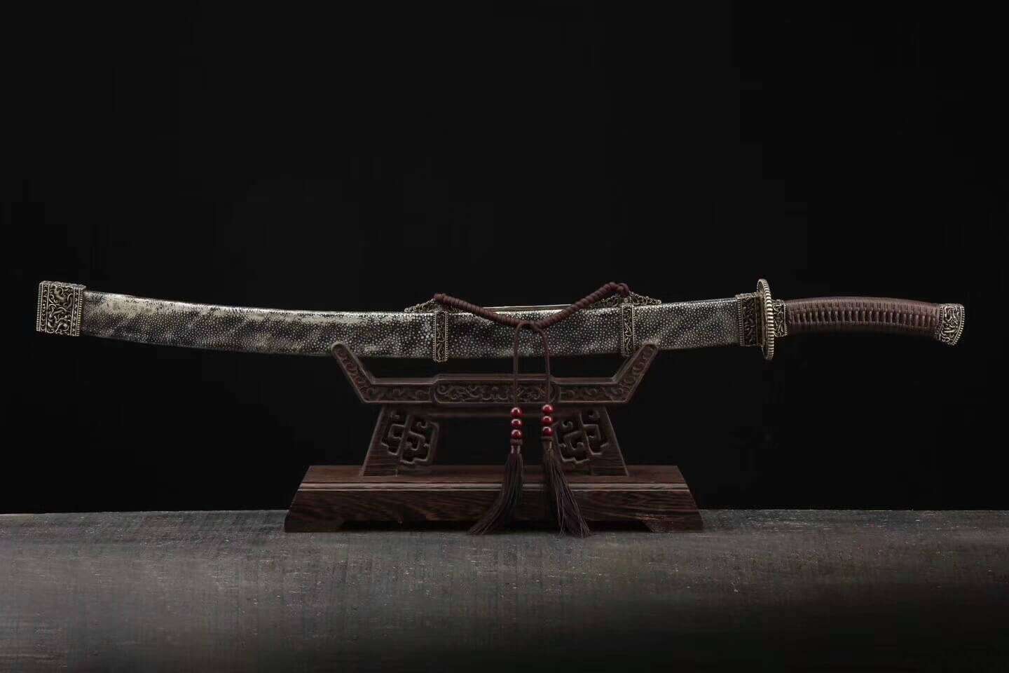 Qin Broadsword(Folded steel blade,Black skin Scabbard,Brass fitting)Length 37" - Chinese sword shop