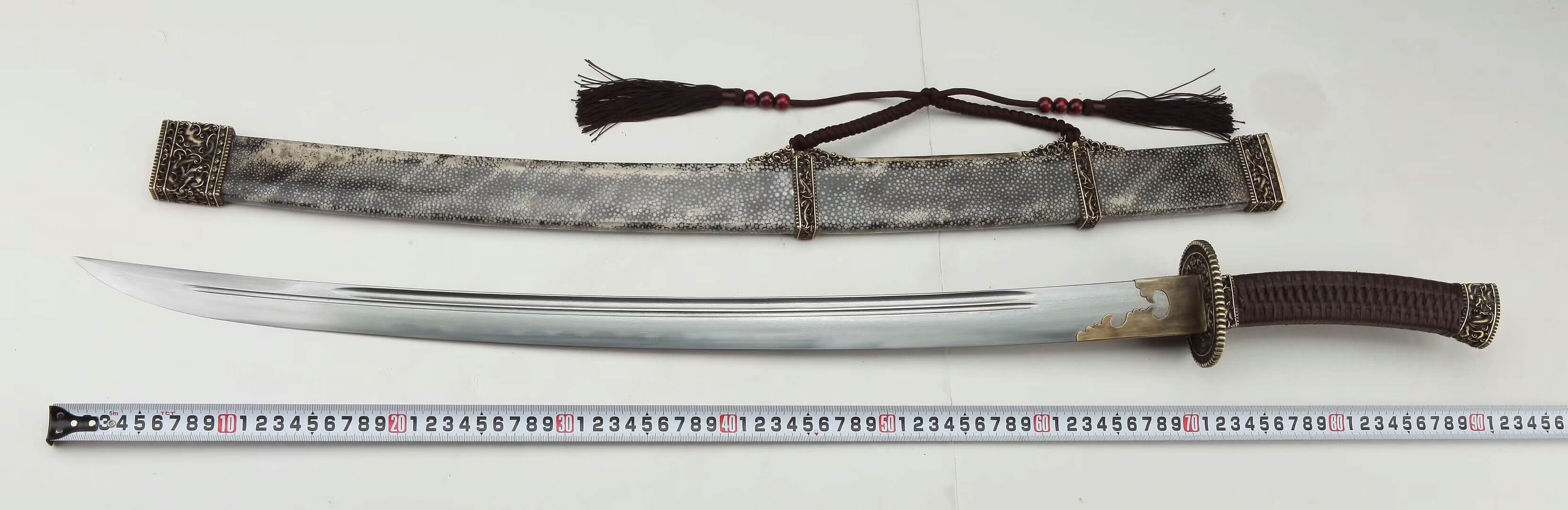 Qin Broadsword(Folded steel blade,Black skin Scabbard,Brass fitting)Length 37" - Chinese sword shop