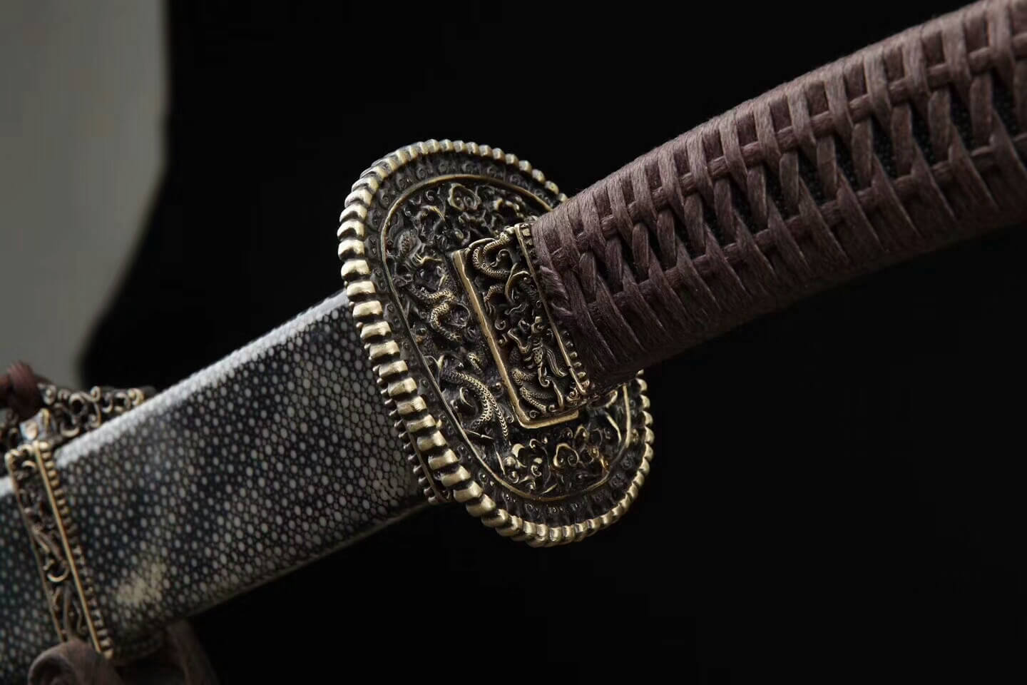 Qin Broadsword(Folded steel blade,Black skin Scabbard,Brass fitting)Length 37" - Chinese sword shop