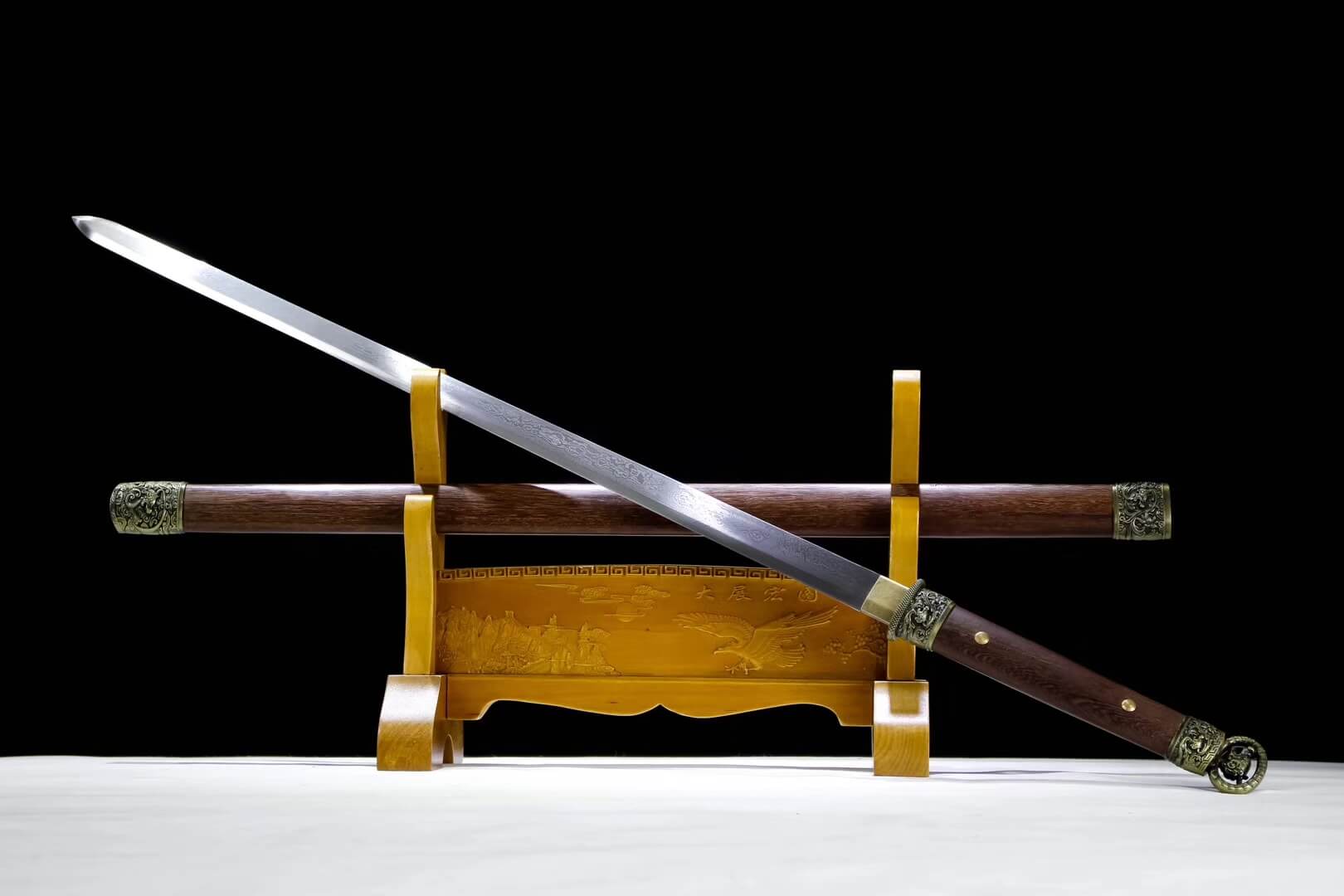 Tang dao,Hand Forged(Damascus steel blade,Rosewood,Alloy)Full tang - Chinese sword shop
