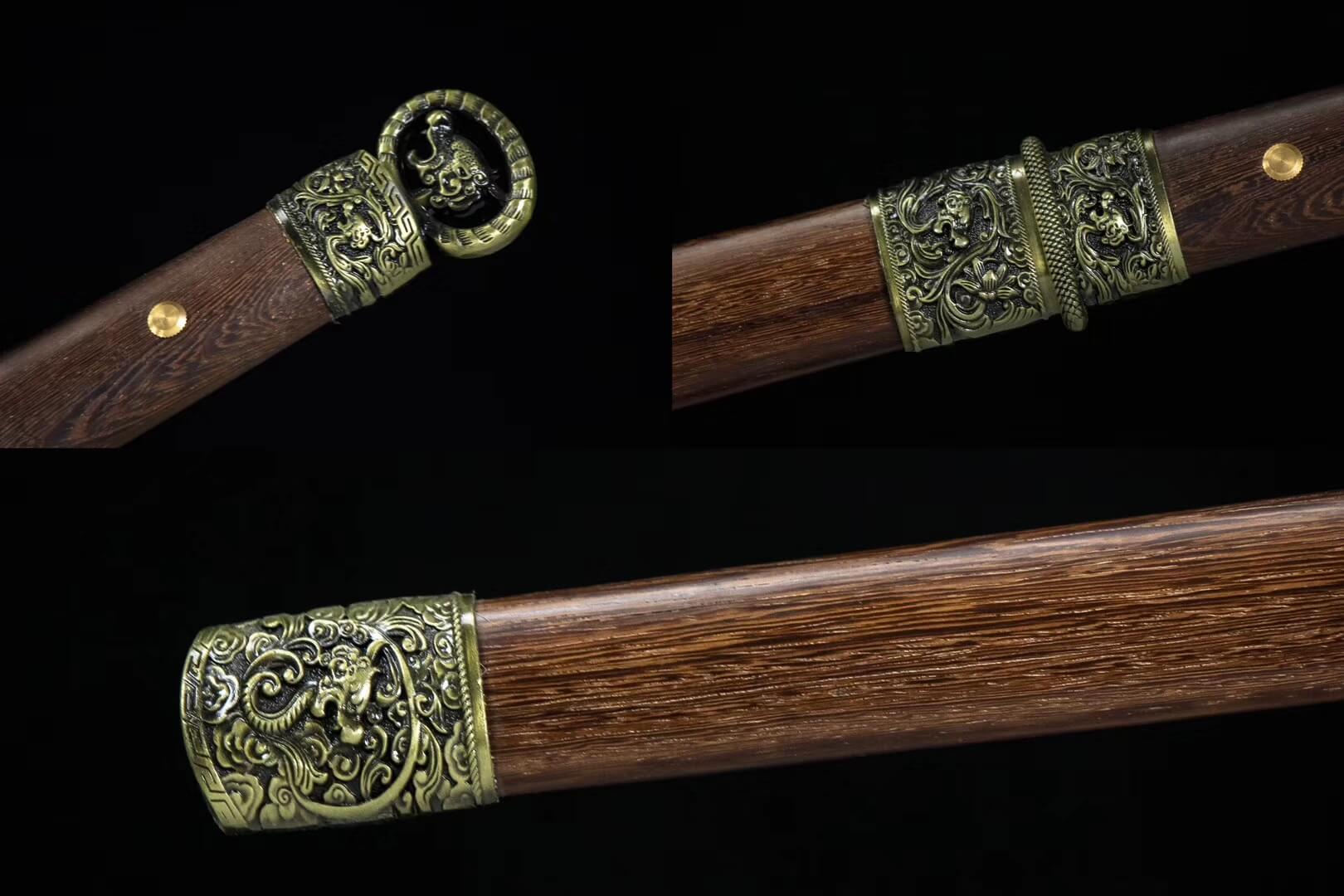 Tang dao,Hand Forged(Damascus steel blade,Rosewood,Alloy)Full tang - Chinese sword shop