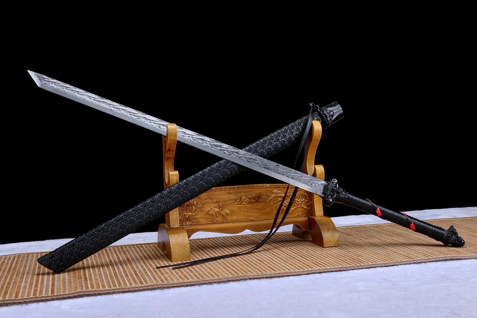 Hand Forged Long Tang dao,Forged high carbon steel blade,Leatherette scabbard