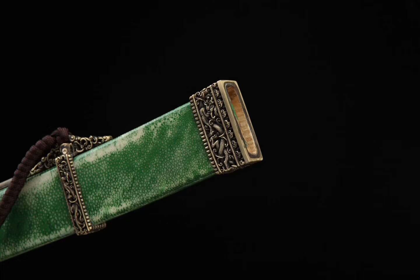 Qin Broadsword(Folded steel blade,Green skin Scabbard,Brass fitting)Length 37" - Chinese sword shop