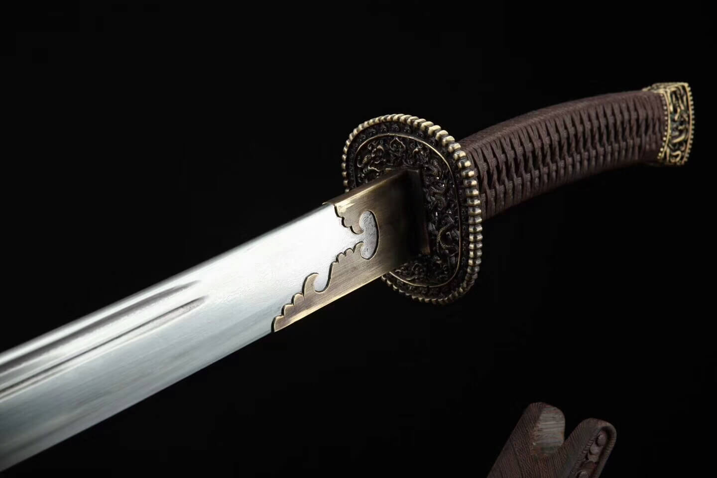 Qin Broadsword(Folded steel blade,Green skin Scabbard,Brass fitting)Length 37" - Chinese sword shop