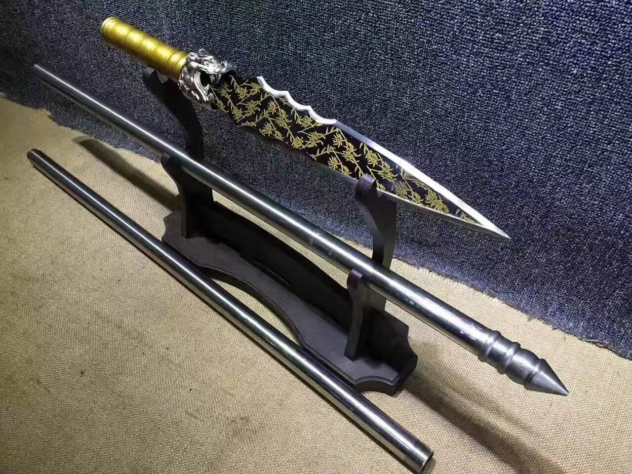 Dragon lance/Overlord Spear/High manganese steel Spearhead,Stainless steel rod,Length 78 inch - Chinese sword shop