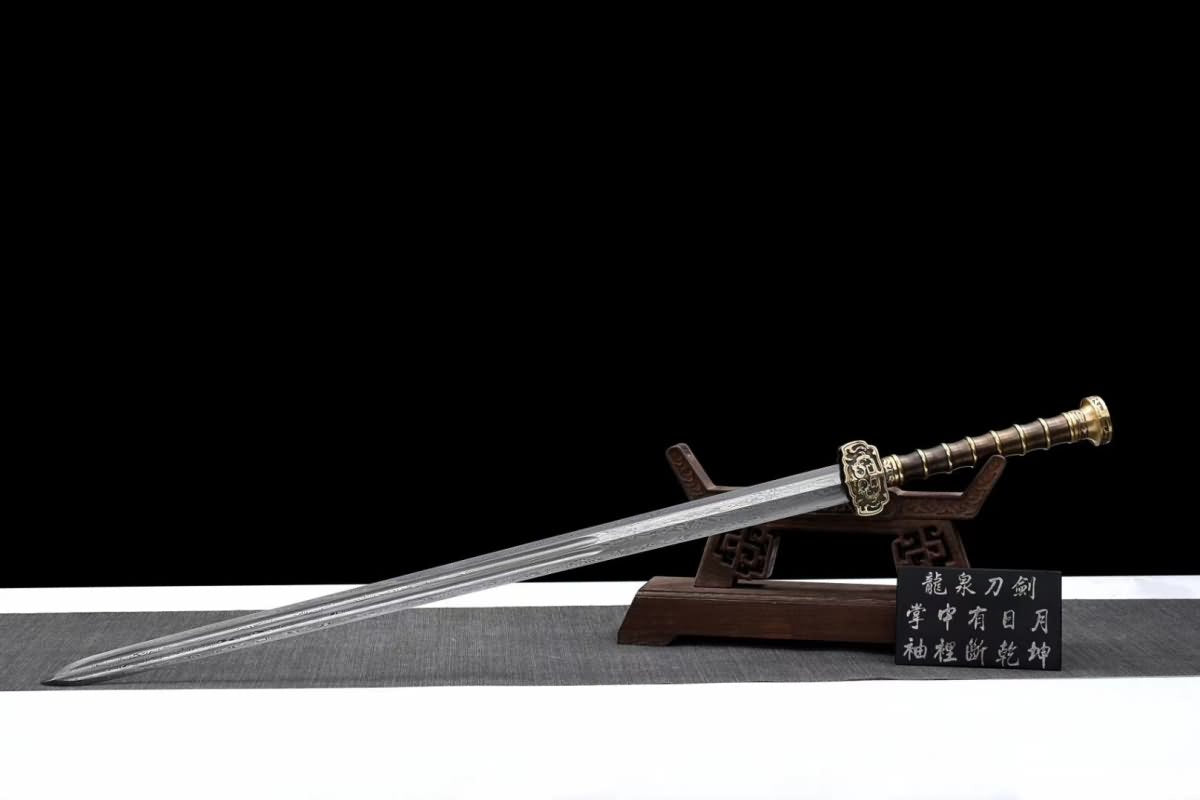 Hand Forged Ruyi Jian,Forged Folding steel Blade,Brass scabbard（Damascus steel）
