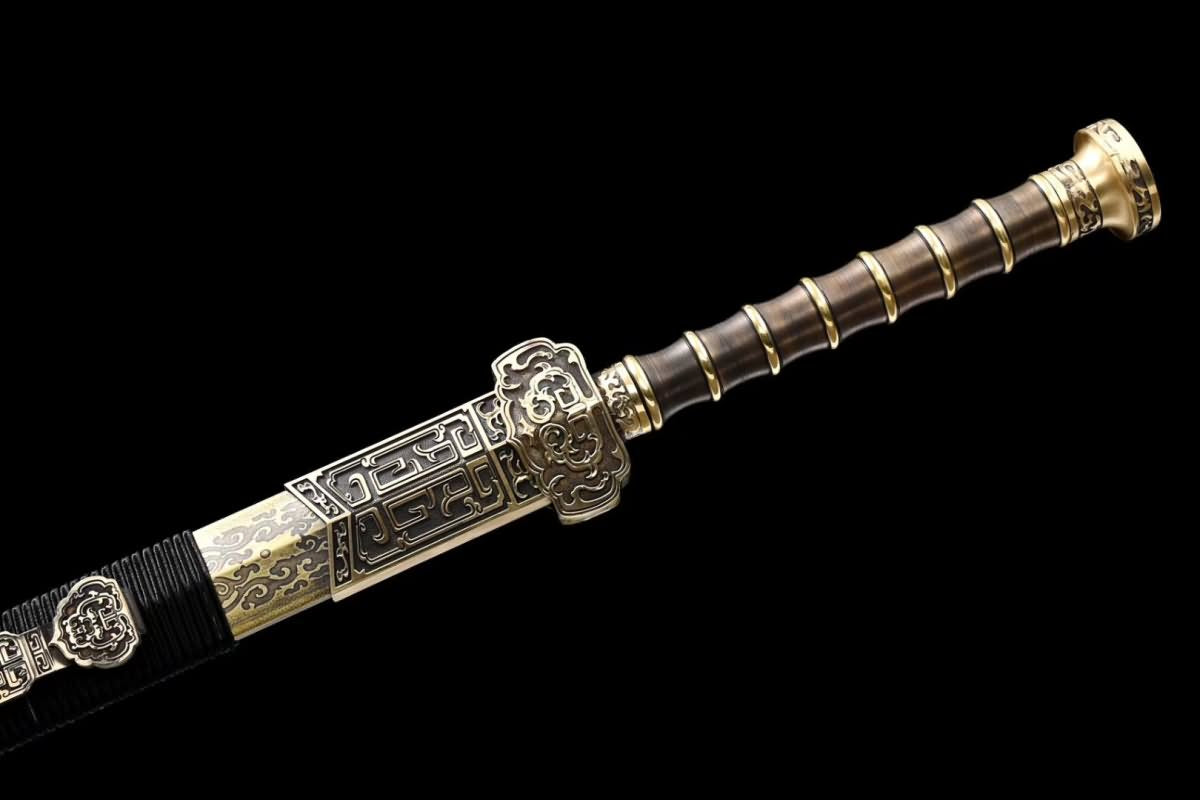 Hand Forged Ruyi Jian,Forged Folding steel Blade,Brass scabbard（Damascus steel）