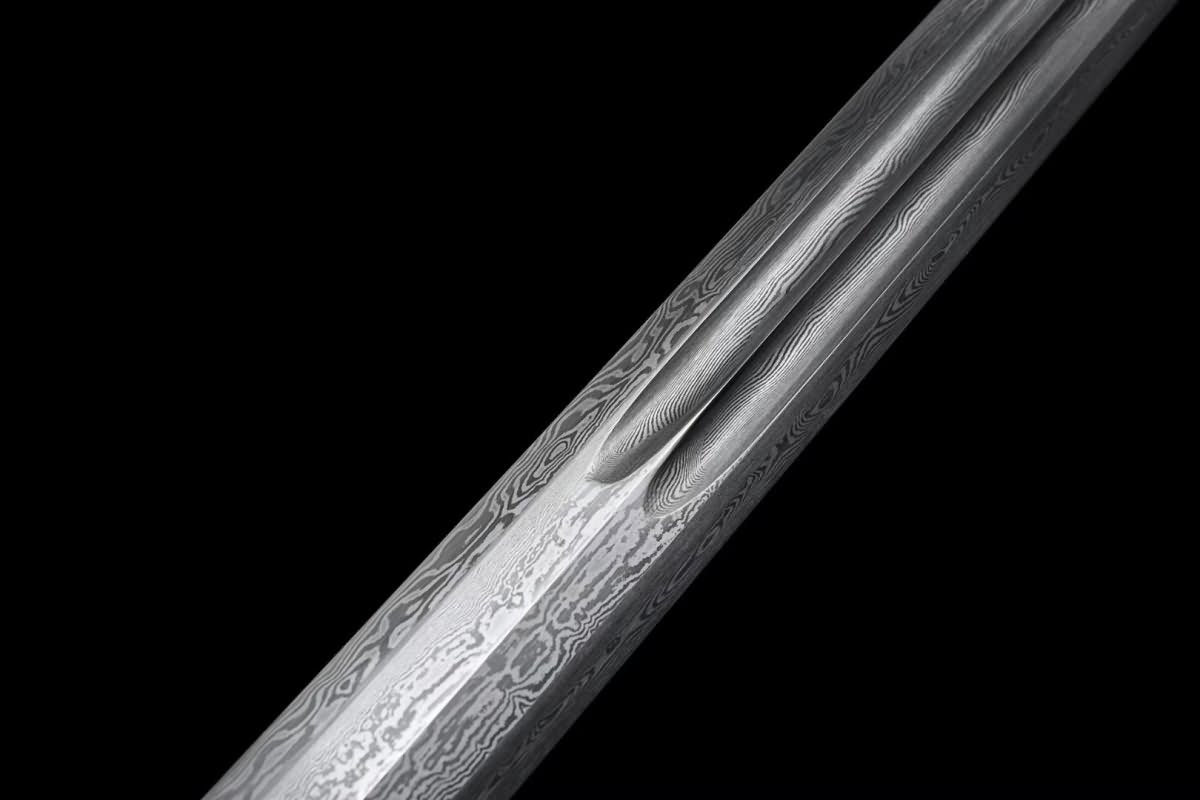 Hand Forged Ruyi Jian,Forged Folding steel Blade,Brass scabbard（Damascus steel）