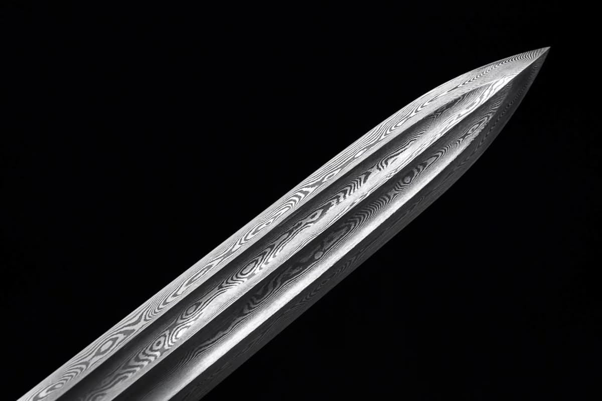 Hand Forged Ruyi Jian,Forged Folding steel Blade,Brass scabbard（Damascus steel）