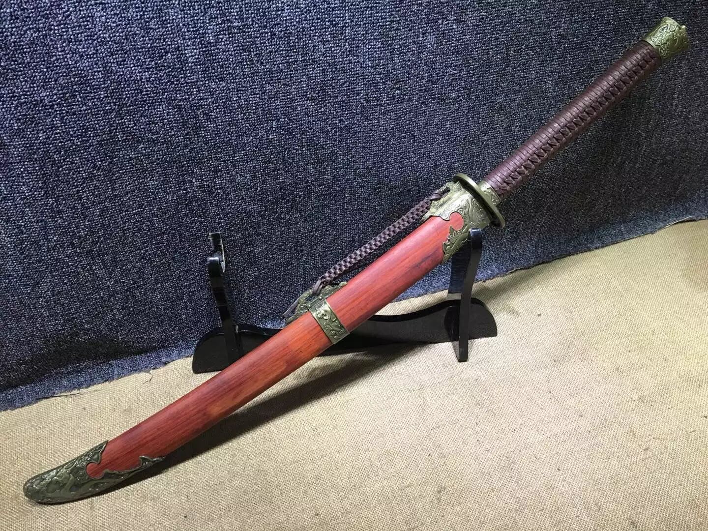 Broadsword,Damascus steel red blade,Red scabbard,Alloy fitting - Chinese sword shop