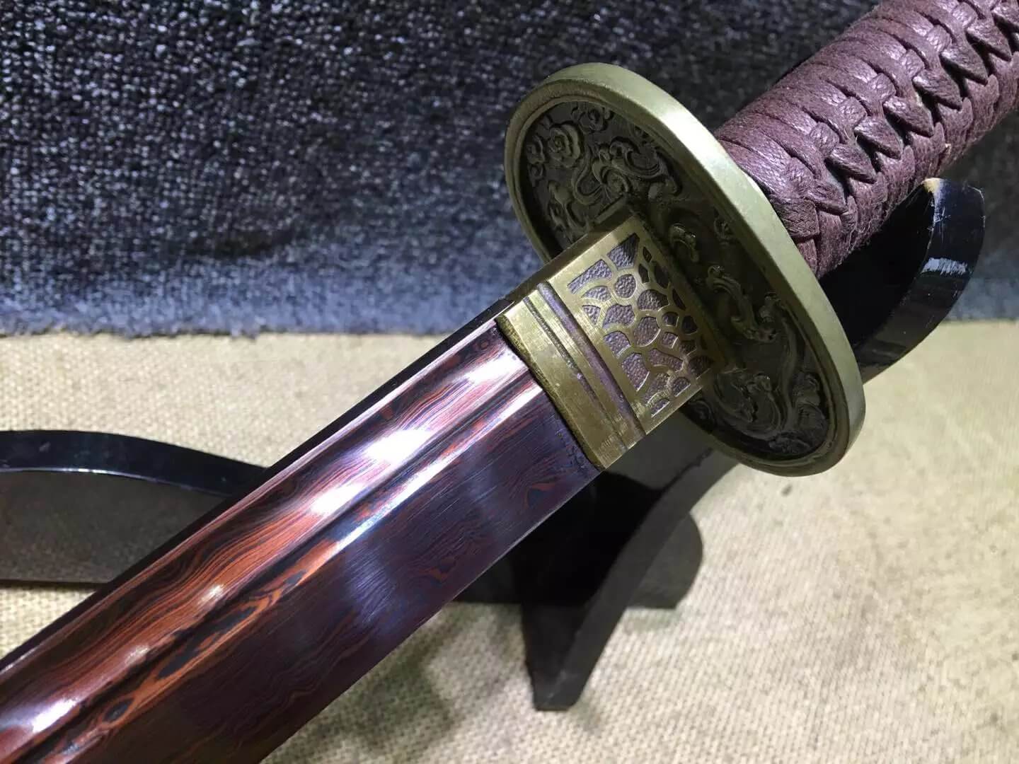 Broadsword,Damascus steel red blade,Red scabbard,Alloy fitting - Chinese sword shop