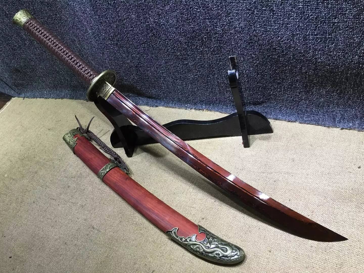 Broadsword,Damascus steel red blade,Red scabbard,Alloy fitting - Chinese sword shop
