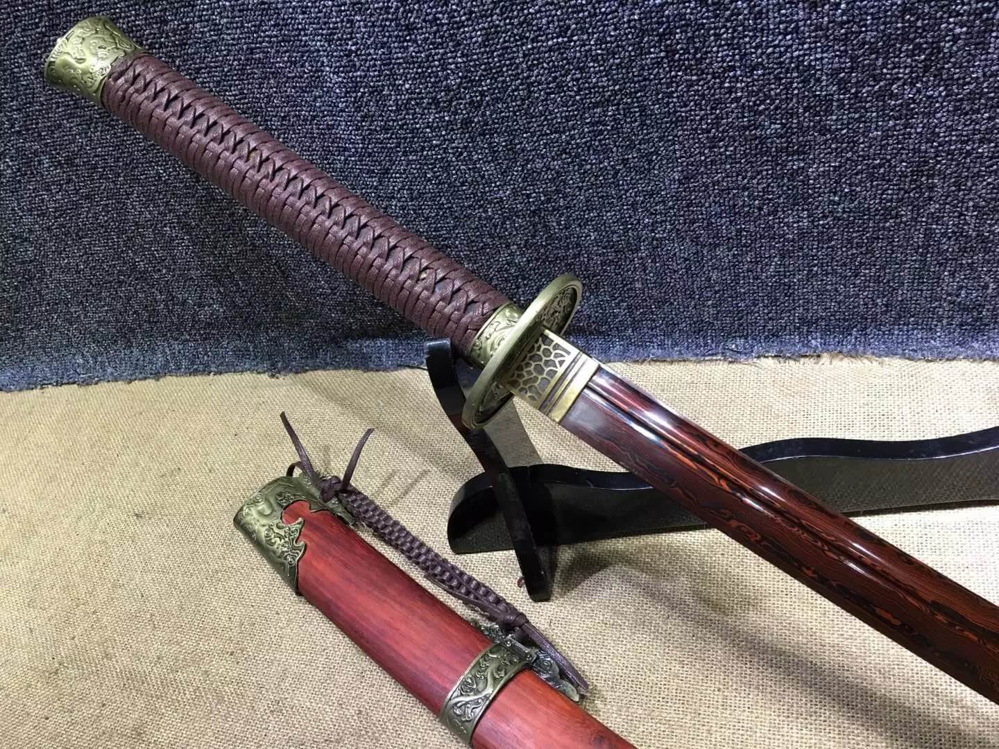 Broadsword,Damascus steel red blade,Red scabbard,Alloy fitting - Chinese sword shop