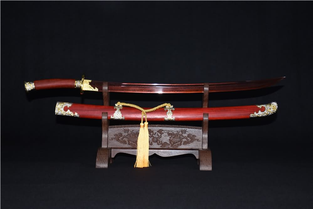Qing dao sword,Damascus steel red blade,Redwood scabbard - Chinese sword shop