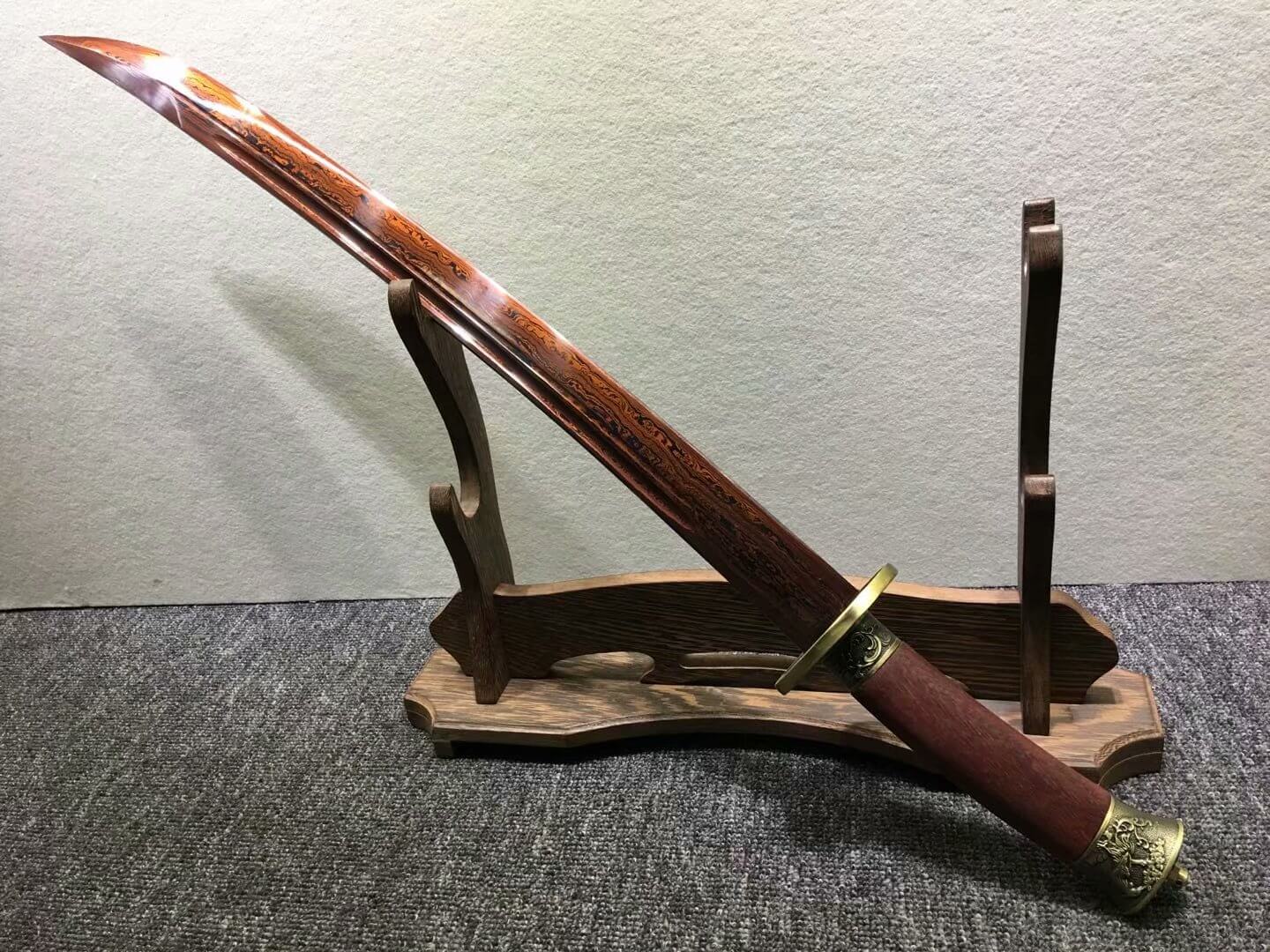 Qing sword,Hand Forged,Damascus steel blade,Redwood,Alloy - Chinese sword shop