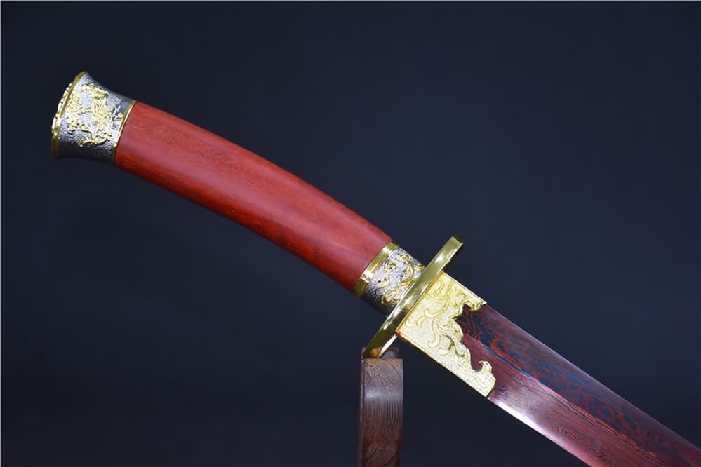 Qing dao sword,Damascus steel red blade,Redwood scabbard - Chinese sword shop