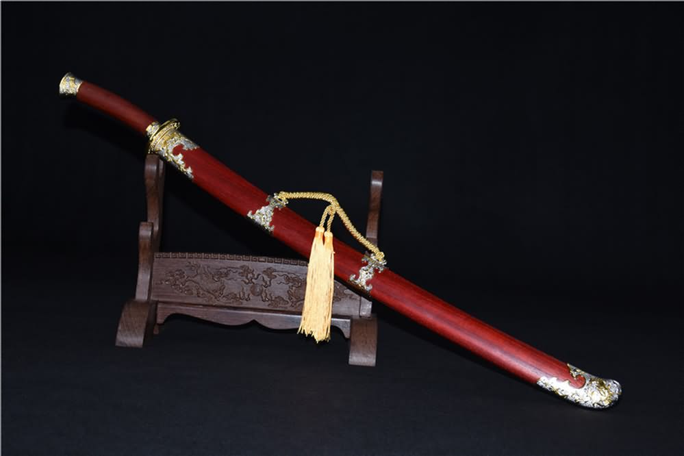 Qing dao sword,Damascus steel red blade,Redwood scabbard - Chinese sword shop