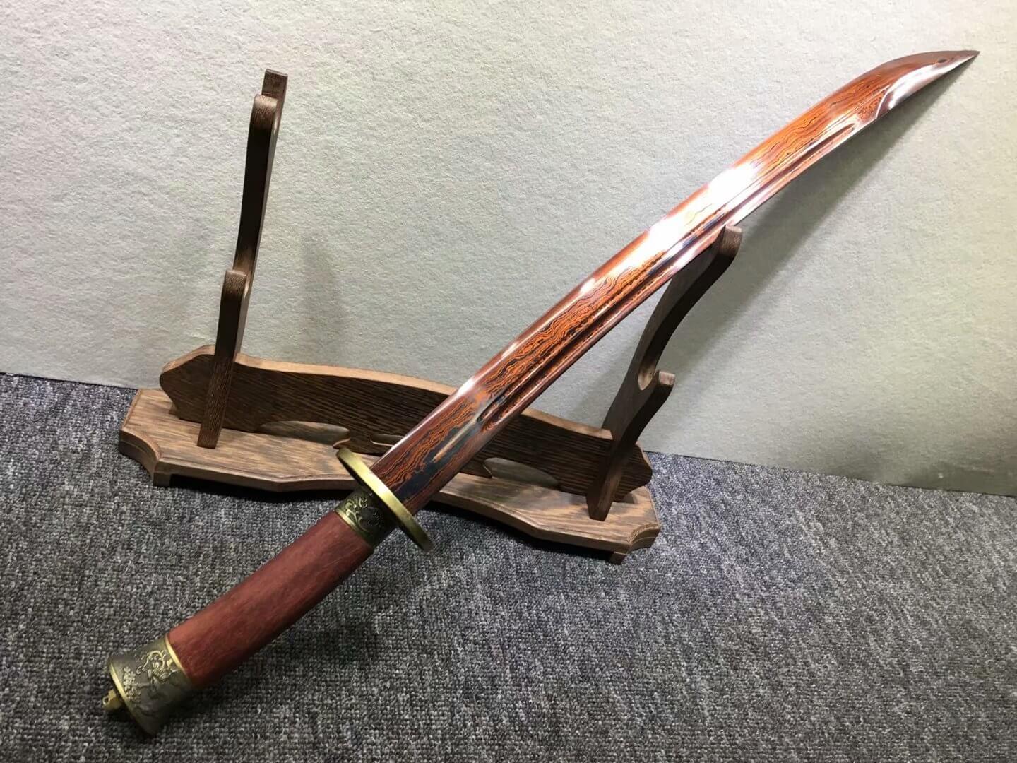 Qing sword,Hand Forged,Damascus steel blade,Redwood,Alloy - Chinese sword shop