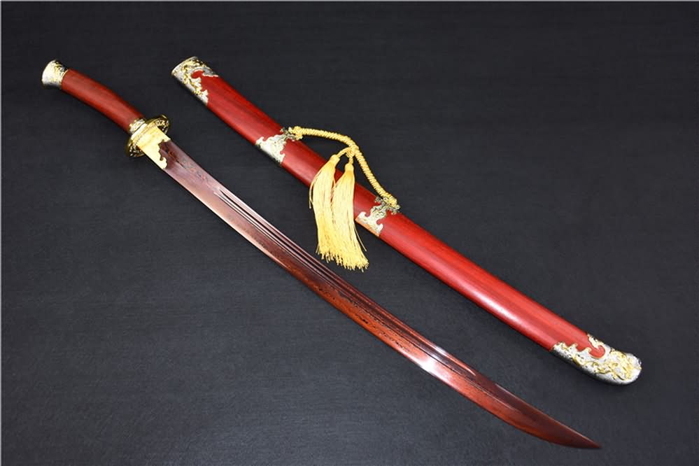 Qing dao sword,Damascus steel red blade,Redwood scabbard - Chinese sword shop