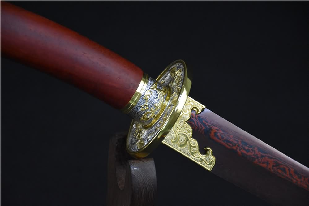 Qing dao sword,Damascus steel red blade,Redwood scabbard - Chinese sword shop