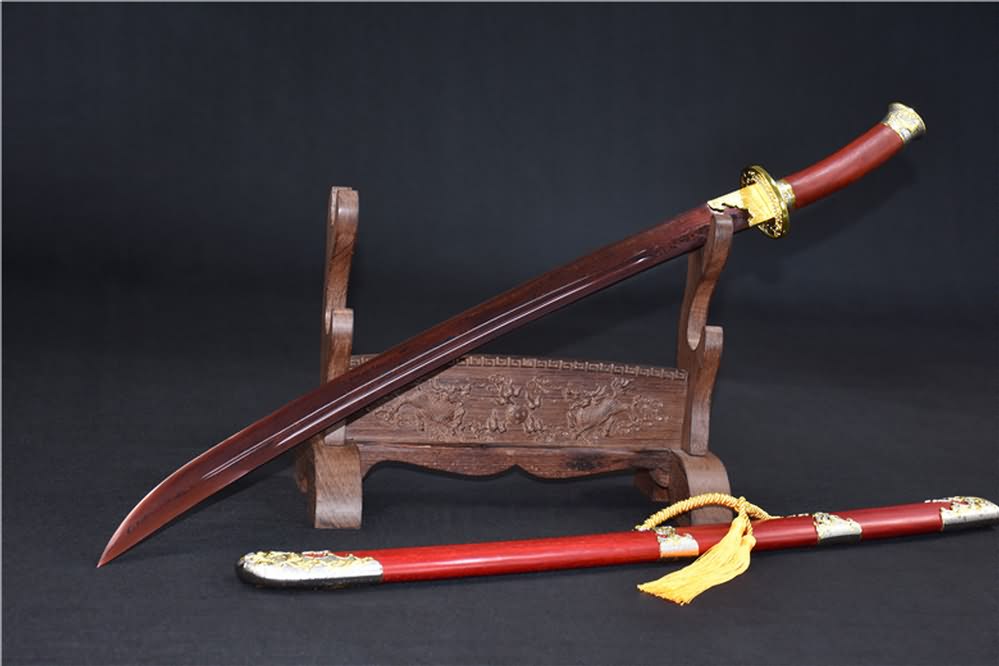 Qing dao sword,Damascus steel red blade,Redwood scabbard - Chinese sword shop