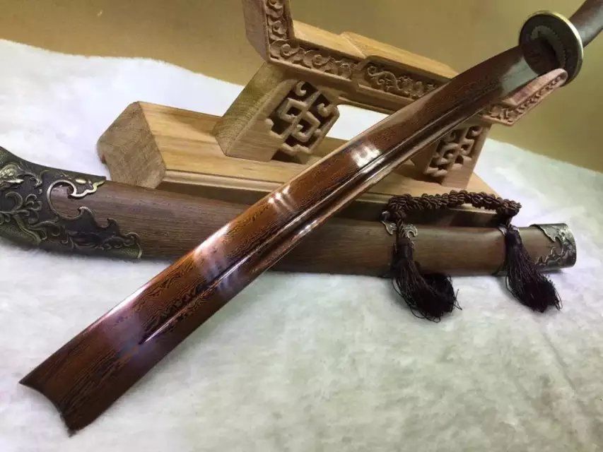 Qing dao sword,Damascus steel red blade,Rosewood scabbard,Alloy fittings - Chinese sword shop