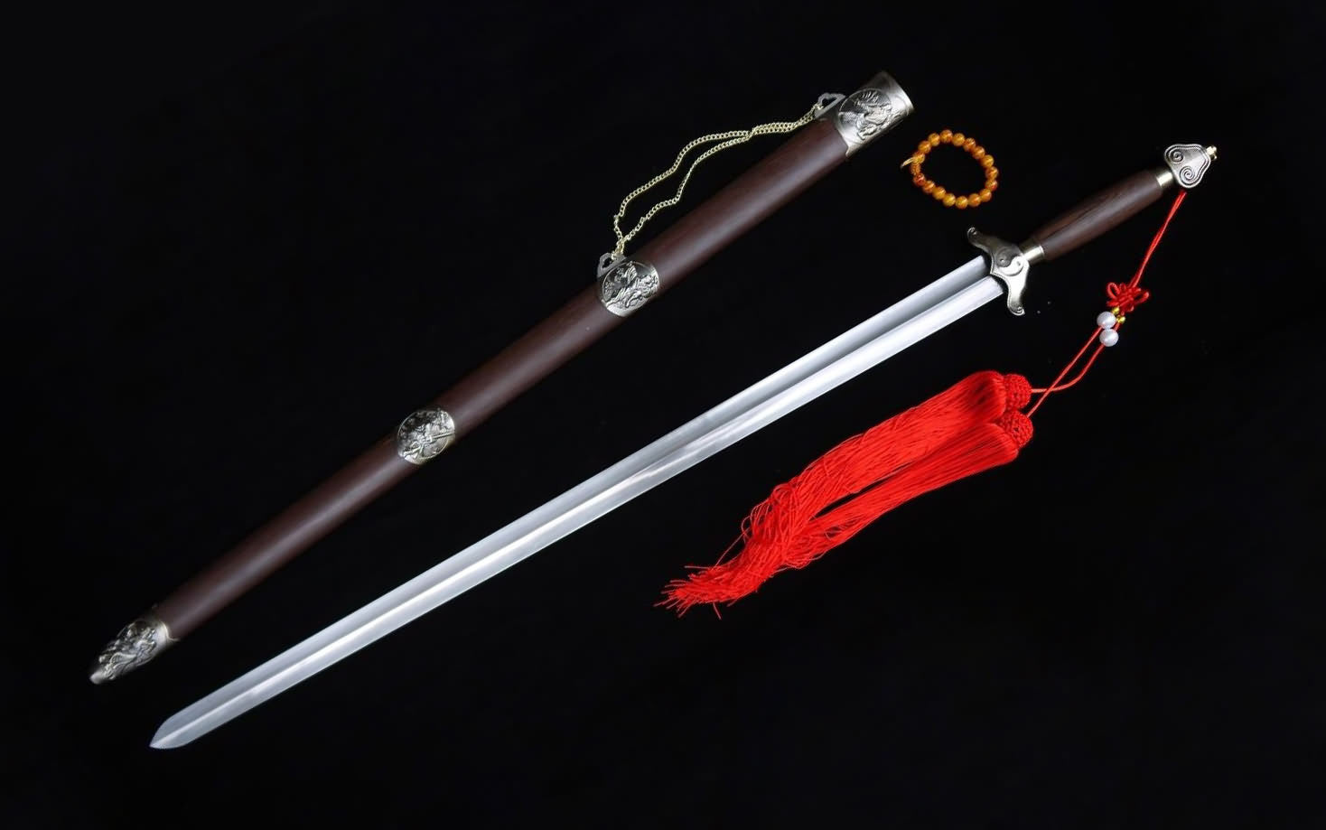 Training sword,Taiji jian,Pattern steel,Rosewood scabbard,Alloy fittings - Chinese sword shop