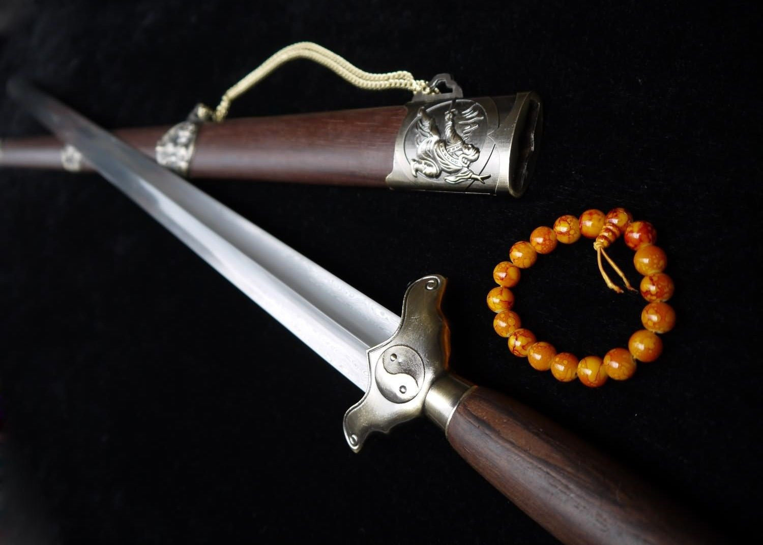 Training sword,Taiji jian,Pattern steel,Rosewood scabbard,Alloy fittings - Chinese sword shop