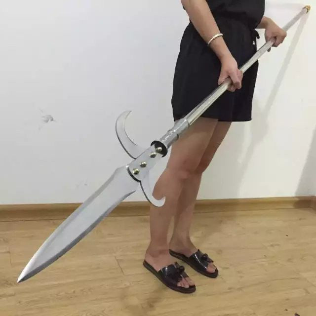 Spear with hooked sickle,kamayari/High manganese steel Spearhead,Stainless steel rod,Length 81 inch - Chinese sword shop