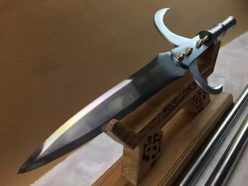 Spear with hooked sickle,kamayari/High manganese steel Spearhead,Stainless steel rod,Length 81 inch - Chinese sword shop
