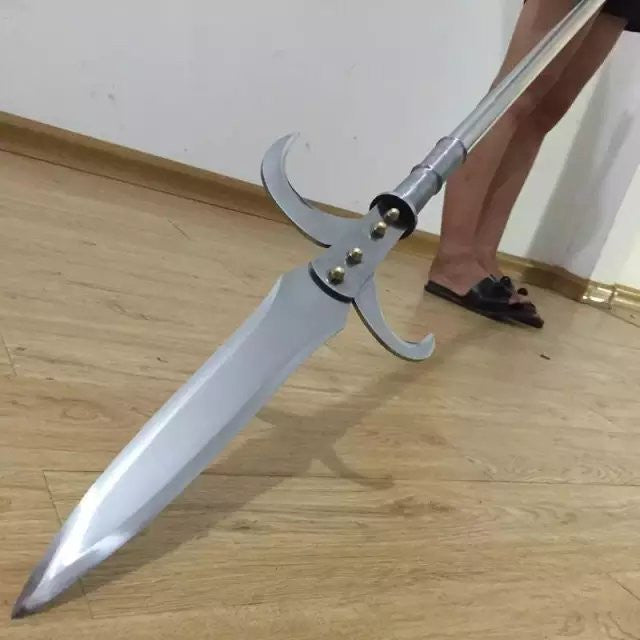 Spear with hooked sickle,kamayari/High manganese steel Spearhead,Stainless steel rod,Length 81 inch - Chinese sword shop