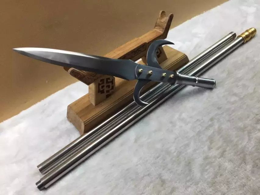 Spear with hooked sickle,kamayari/High manganese steel Spearhead,Stainless steel rod,Length 81 inch - Chinese sword shop