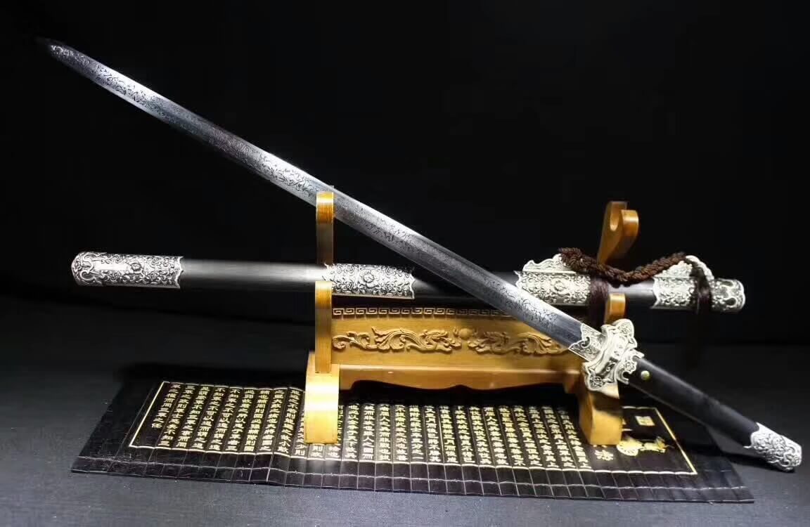 Tang jian,High carbon steel blade,Black scabbard,Alloy fitting - Chinese sword shop
