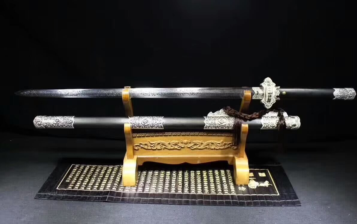 Tang jian,High carbon steel blade,Black scabbard,Alloy fitting - Chinese sword shop