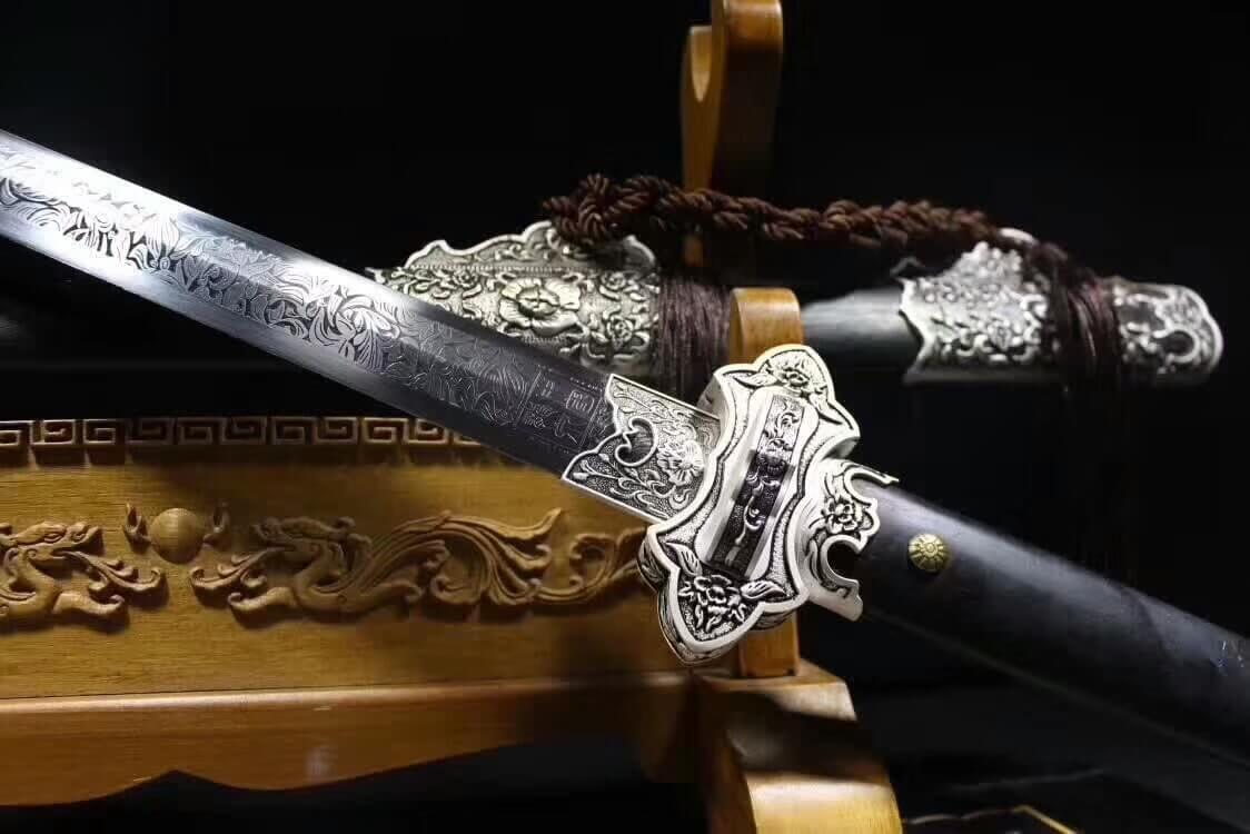 Tang jian,High carbon steel blade,Black scabbard,Alloy fitting - Chinese sword shop