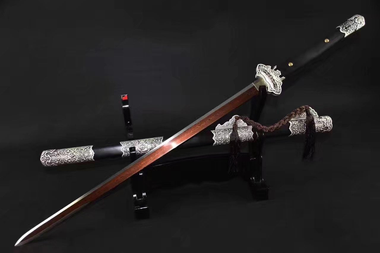 Tang dao,Damascus steel red blade,Black wood scabbard,Full tang - Chinese sword shop