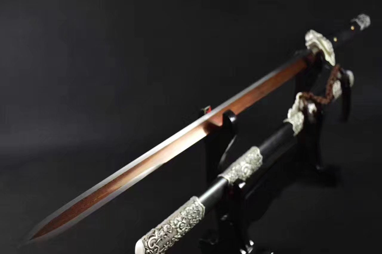 Tang dao,Damascus steel red blade,Black wood scabbard,Full tang - Chinese sword shop