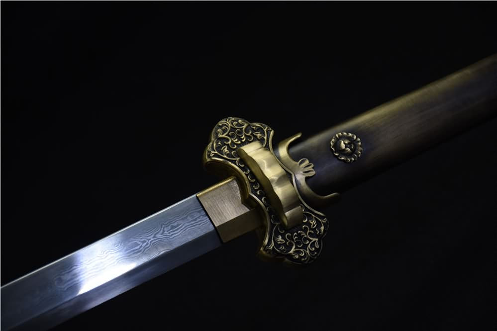 Tang dao sword(Damascus steel blade,Brass scabbard)Full tang - Chinese sword shop