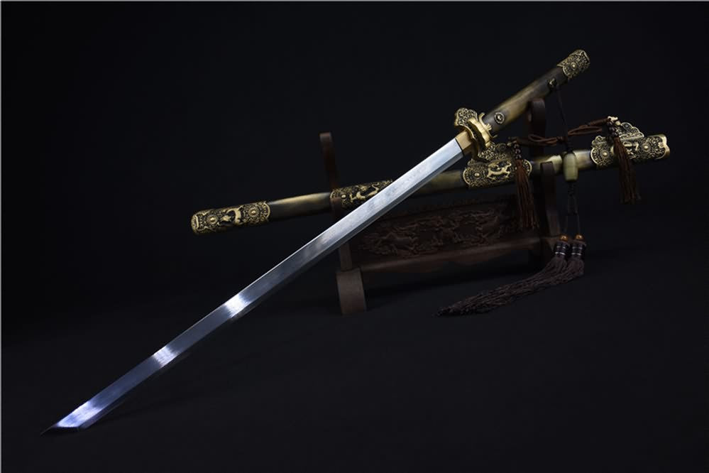 Tang dao sword(Damascus steel blade,Brass scabbard)Full tang - Chinese sword shop