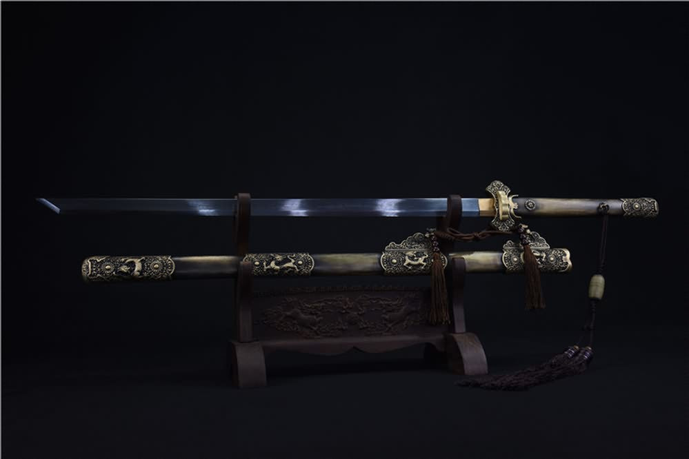 Tang dao sword(Damascus steel blade,Brass scabbard)Full tang - Chinese sword shop