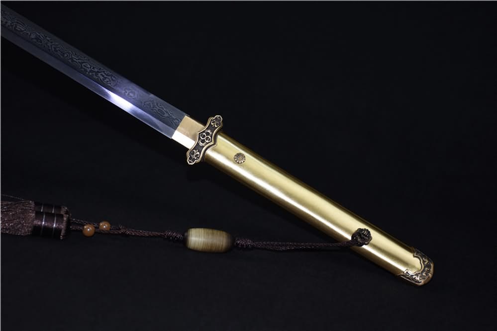 Tang dao sword(Damascus steel blade,Brass scabbard)Full tang - Chinese sword shop