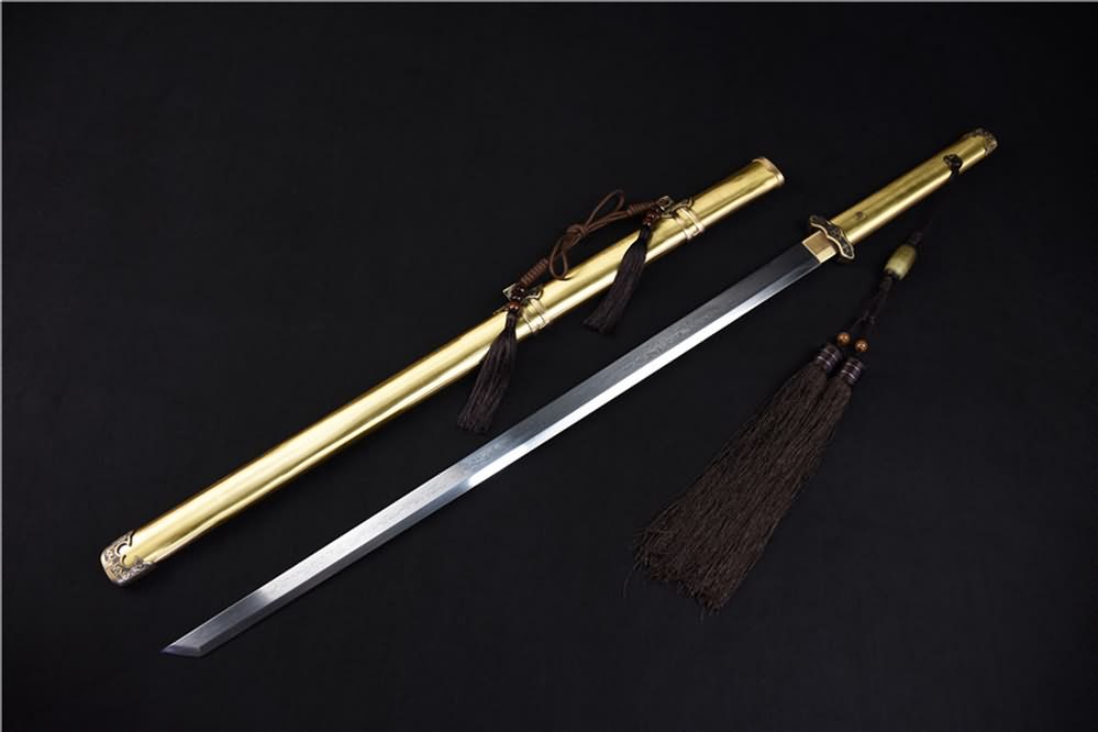 Tang dao sword(Damascus steel blade,Brass scabbard)Full tang - Chinese sword shop