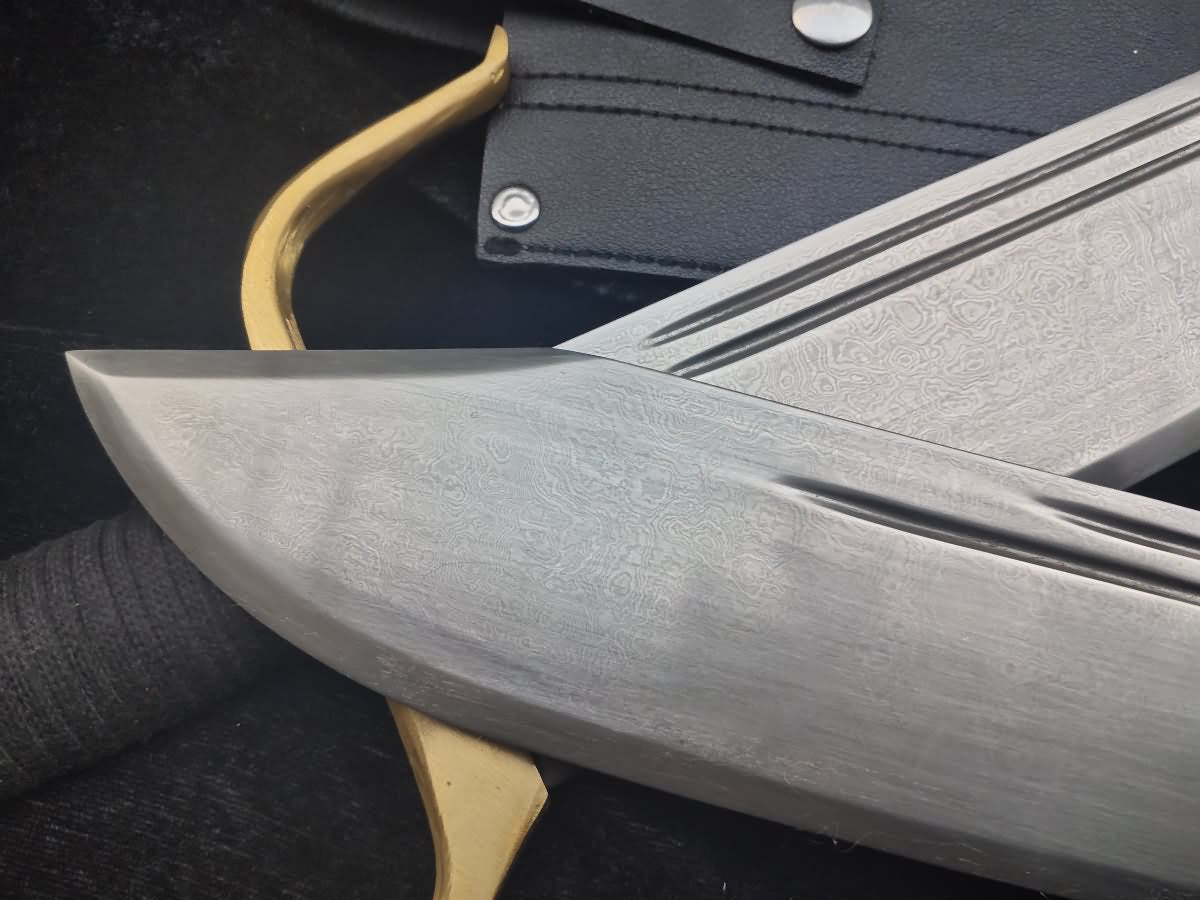 Hand Forged WING CHUN Bart Cham Dao,Folding steel blade,Black Leather scabbard
