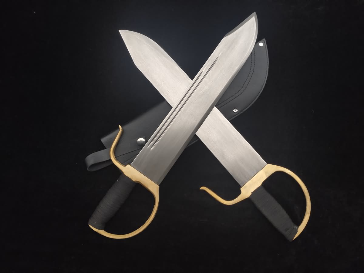 Hand Forged WING CHUN Bart Cham Dao,Folding steel blade,Black Leather scabbard