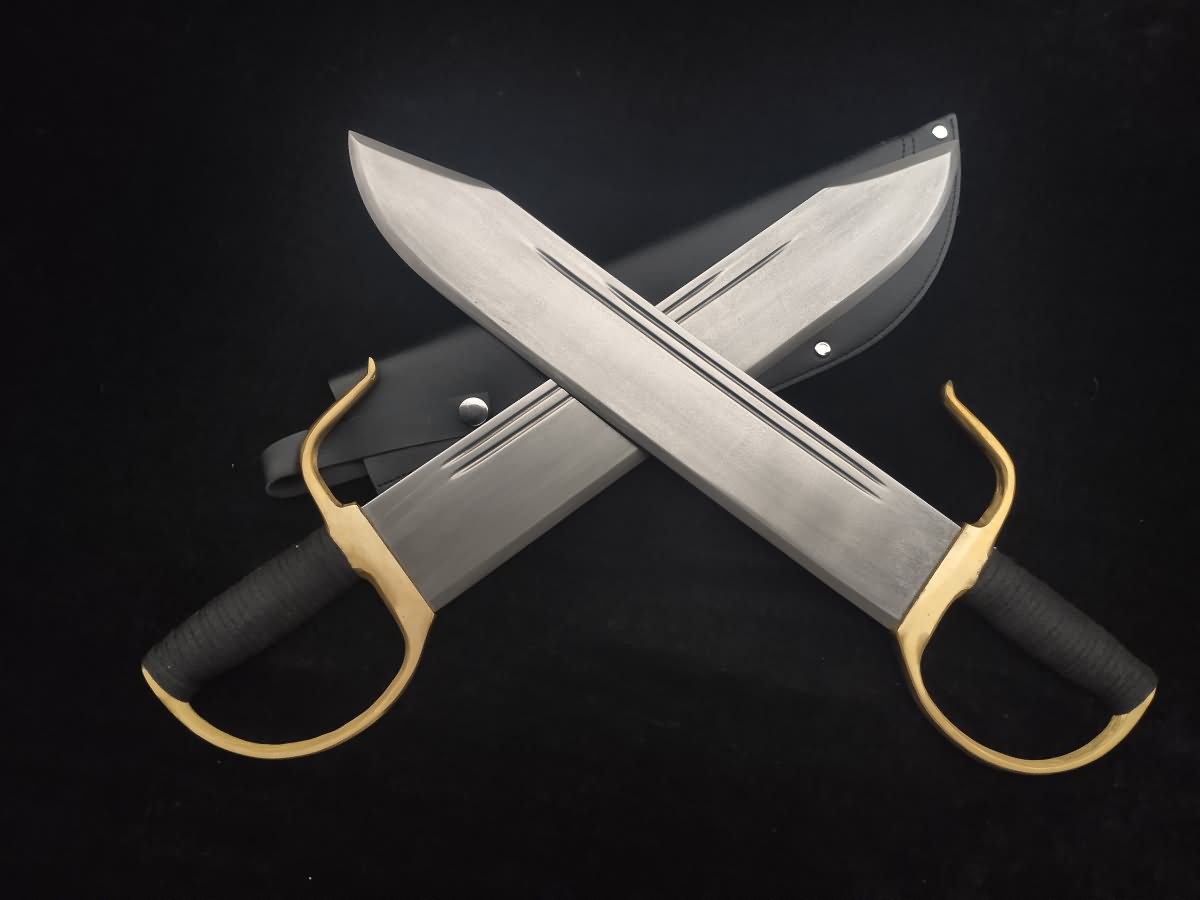 Hand Forged WING CHUN Bart Cham Dao,Folding steel blade,Black Leather scabbard