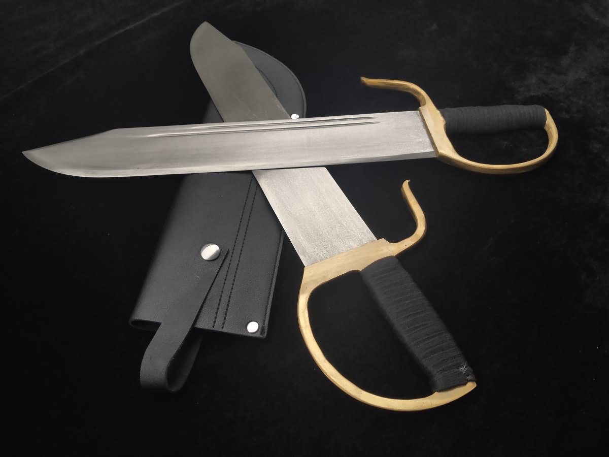 Hand Forged WING CHUN Bart Cham Dao,Folding steel blade,Black Leather scabbard