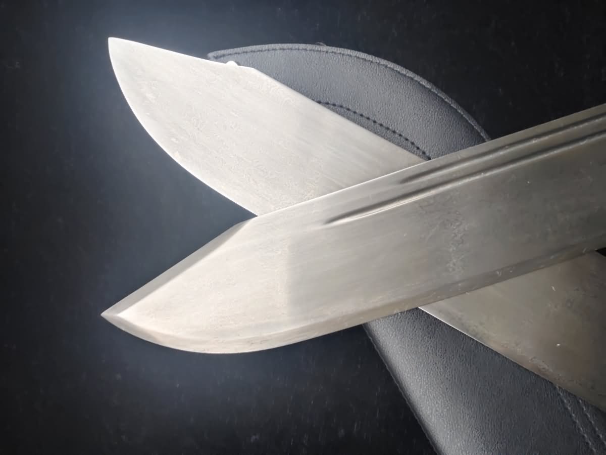 Hand Forged WING CHUN Bart Cham Dao,Folding steel blade,Black Leather scabbard
