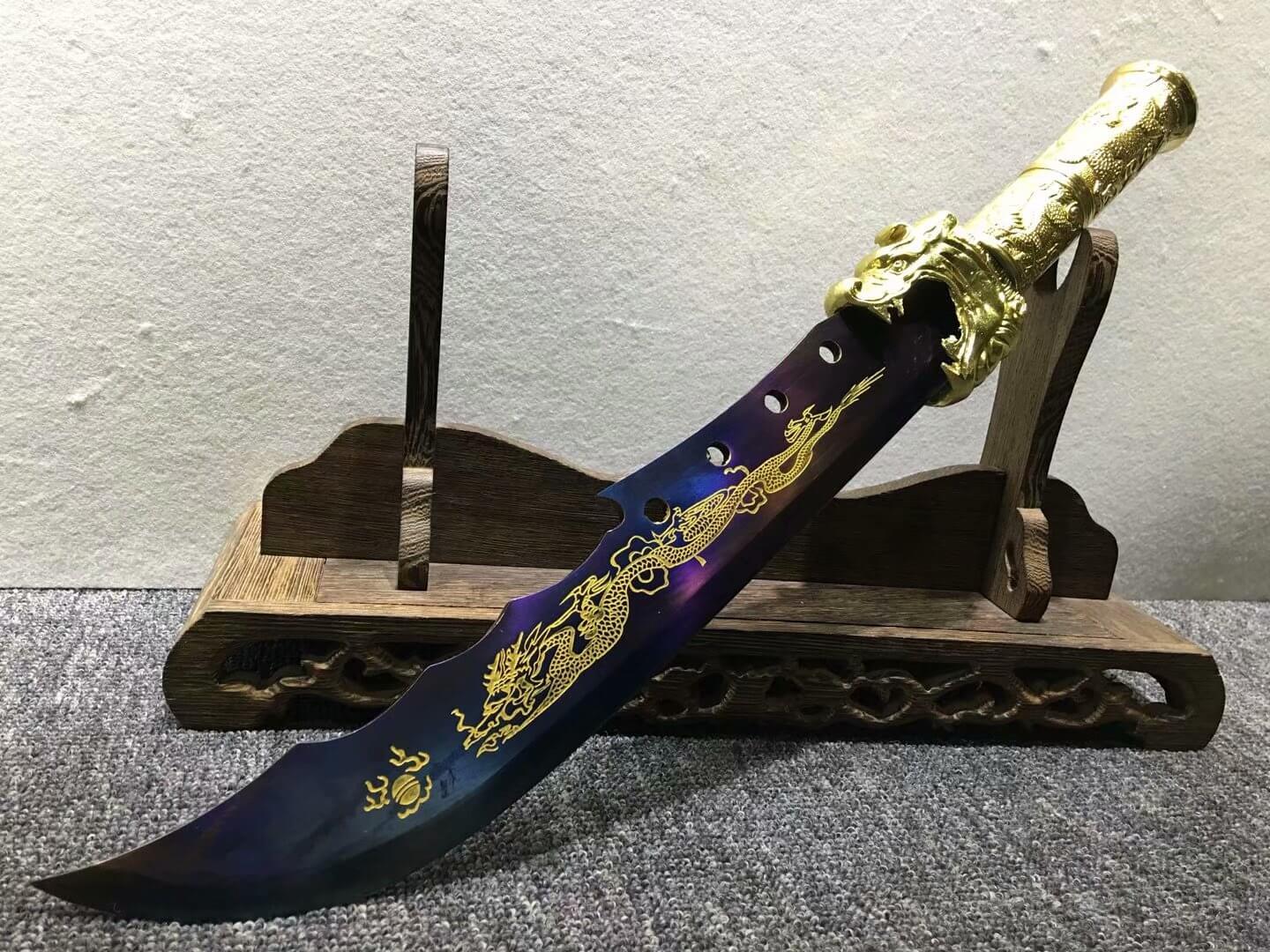 Single hand GuanDao,High carbon steel blade,Leather scabbard - Chinese sword shop