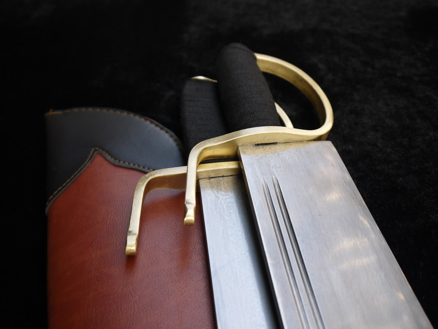 Wing Chun butterfly knife(Folding steel blade,Brown Leather scabbard,Copper handle) - Chinese sword shop