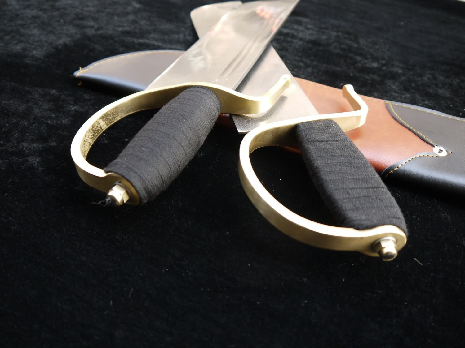 Wing Chun butterfly knife(Folding steel blade,Brown Leather scabbard,Copper handle) - Chinese sword shop